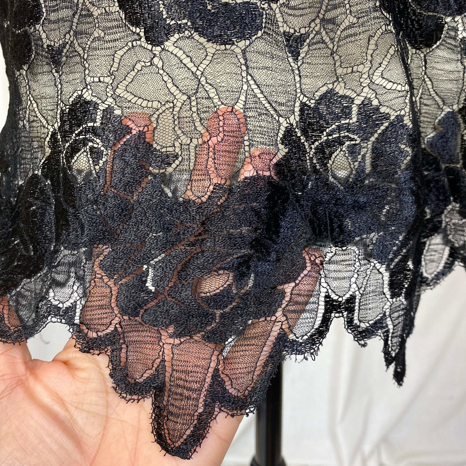 Antique 1920's Bralette & Tap Pants Lingerie Set | Black Silk Chiffon with Rose Chantilly Lace | Size XXS, XS | Never Worn - Daggers & Dames