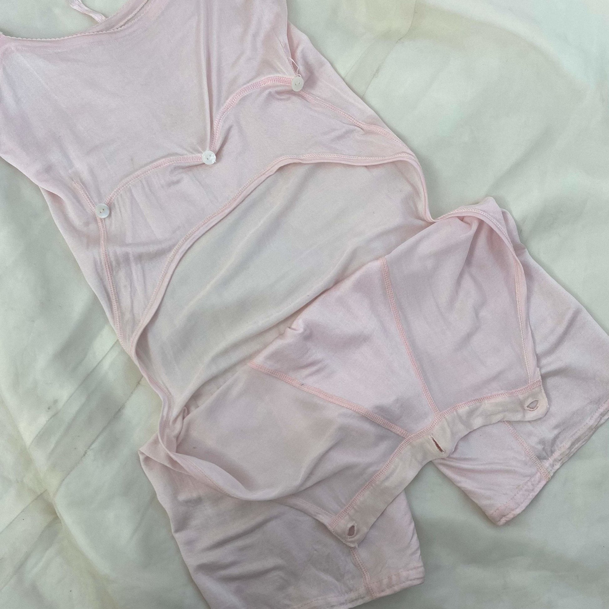 Antique 1920's Camiknicker | Pale Pink Silk Knit with Button Drop-Seat | Size 30-34 Bust, XXS, XS - Daggers & Dames