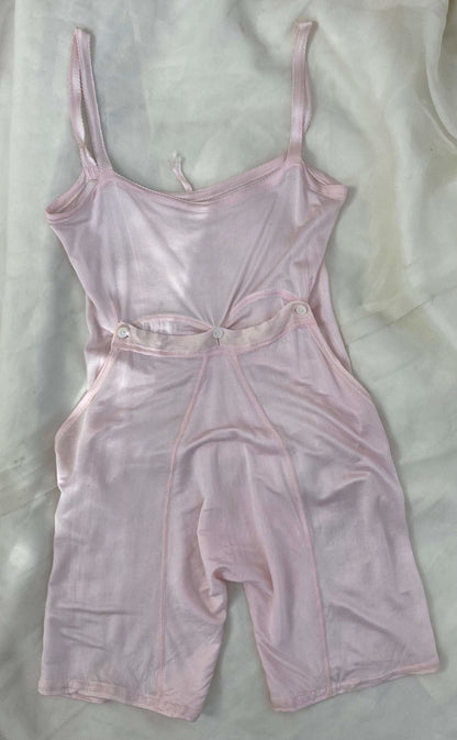 Antique 1920's Camiknicker | Pale Pink Silk Knit with Button Drop-Seat | Size 30-34 Bust, XXS, XS - Daggers & Dames