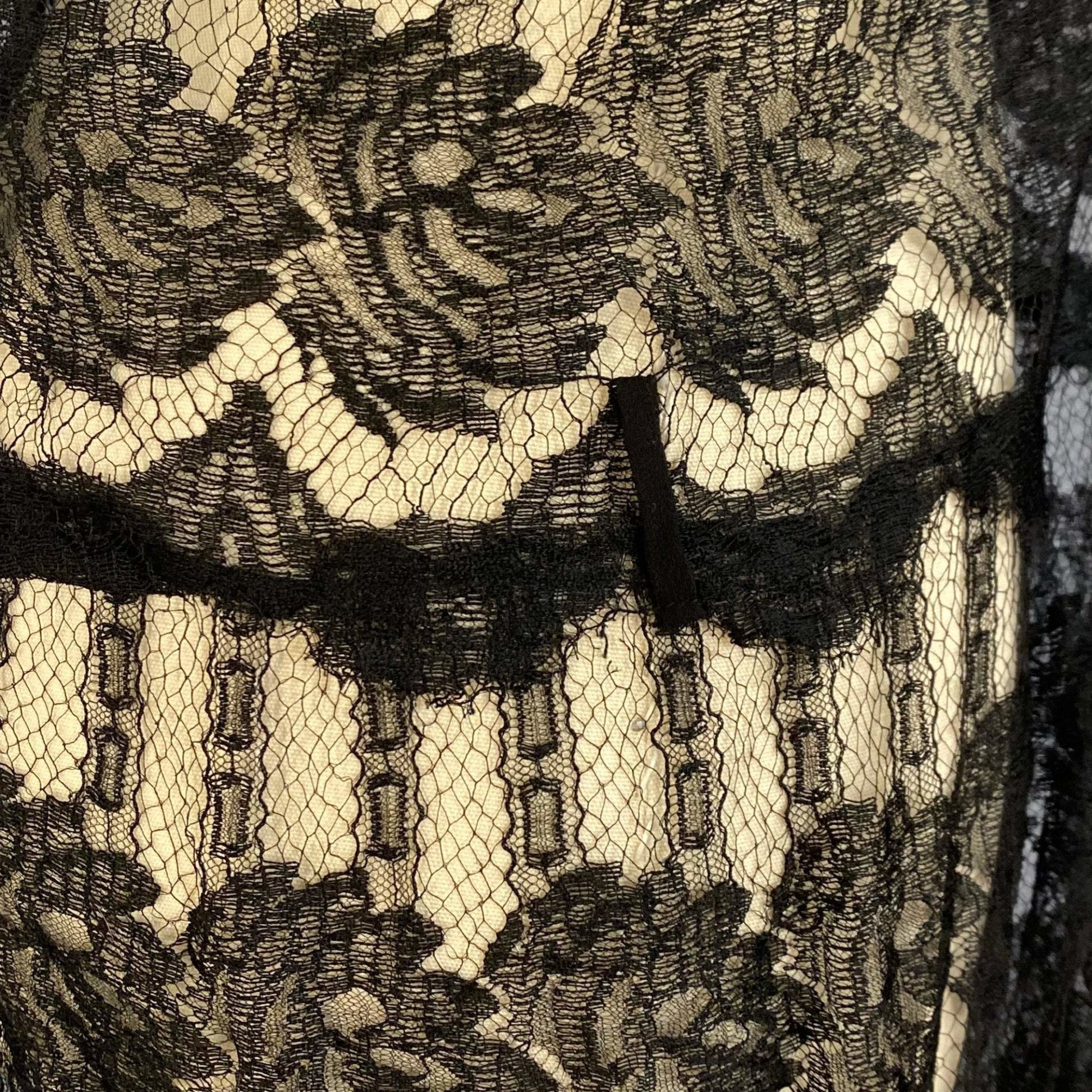 Antique 1920's Chemise | Black Rose Chantilly Lace with Silk Chiffon & Rose Pink Silk Ribbon | Size XS, S - Daggers & Dames