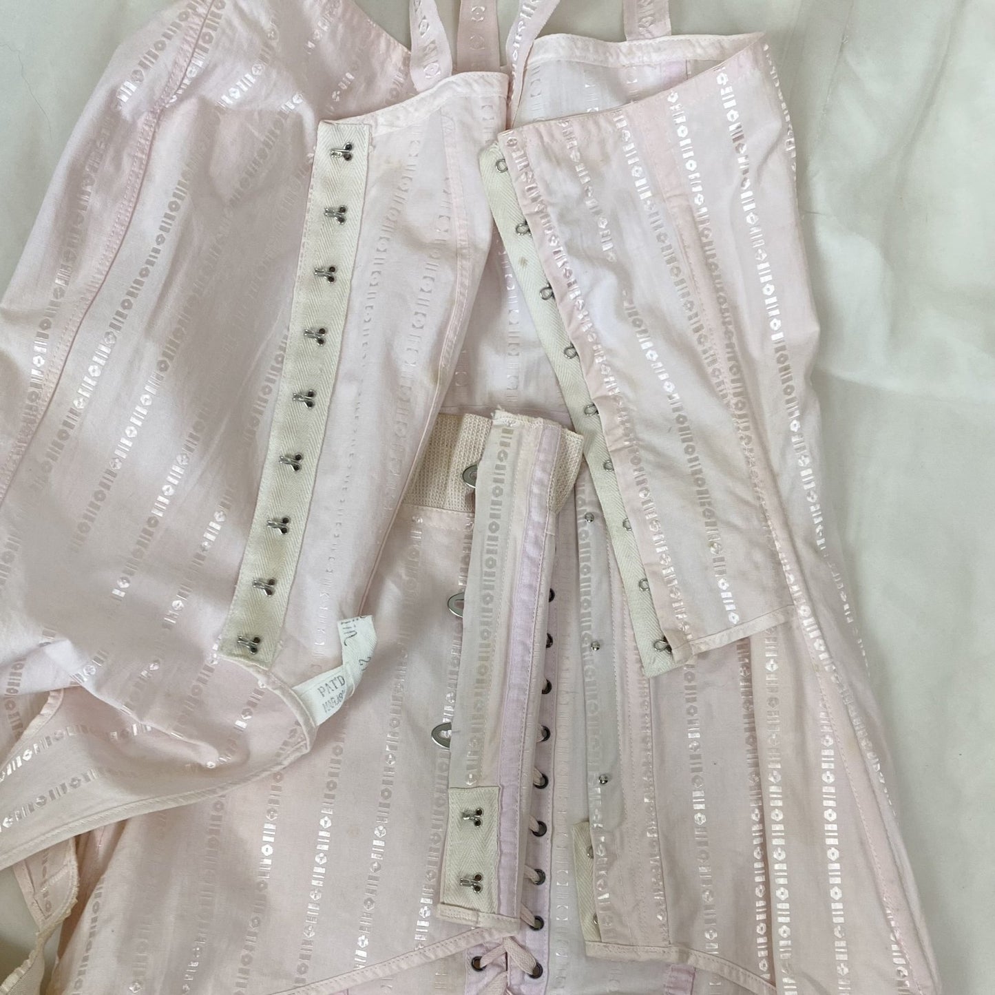 Antique 1920's Corselette | Powder Pink Cotton with Geo Satin Damask & Corset Lacing | Size S, M | Belfit Brassiere Co. -New in Box - Daggers & Dames