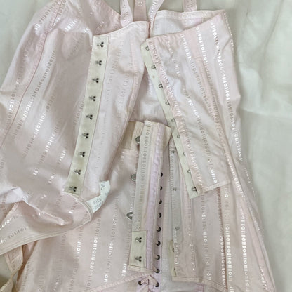 Antique 1920's Corselette | Powder Pink Cotton with Geo Satin Damask & Corset Lacing | Size S, M | Belfit Brassiere Co. -New in Box - Daggers & Dames