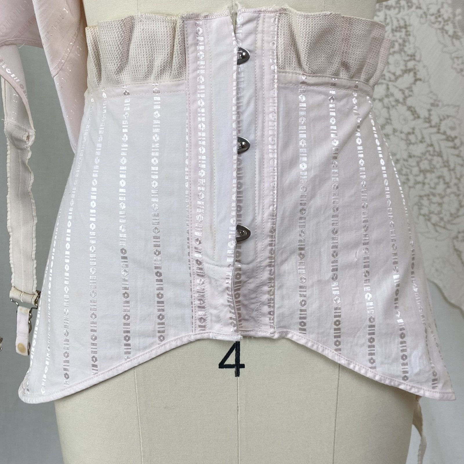 Antique 1920's Corselette | Powder Pink Cotton with Geo Satin Damask & Corset Lacing | Size S, M | Belfit Brassiere Co. -New in Box - Daggers & Dames