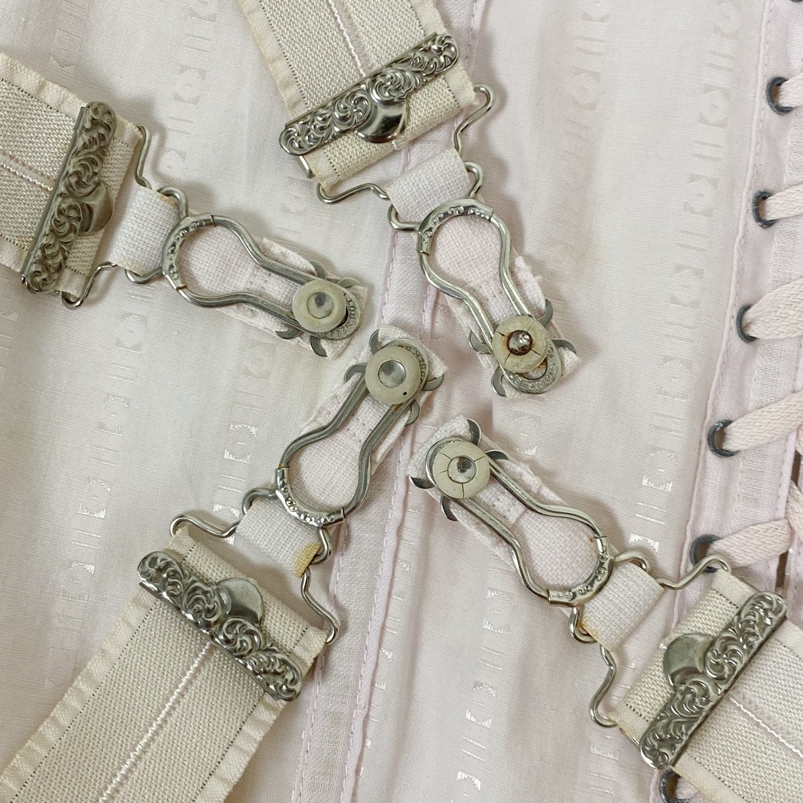 Antique 1920's Corselette | Powder Pink Cotton with Geo Satin Damask & Corset Lacing | Size S, M | Belfit Brassiere Co. -New in Box - Daggers & Dames