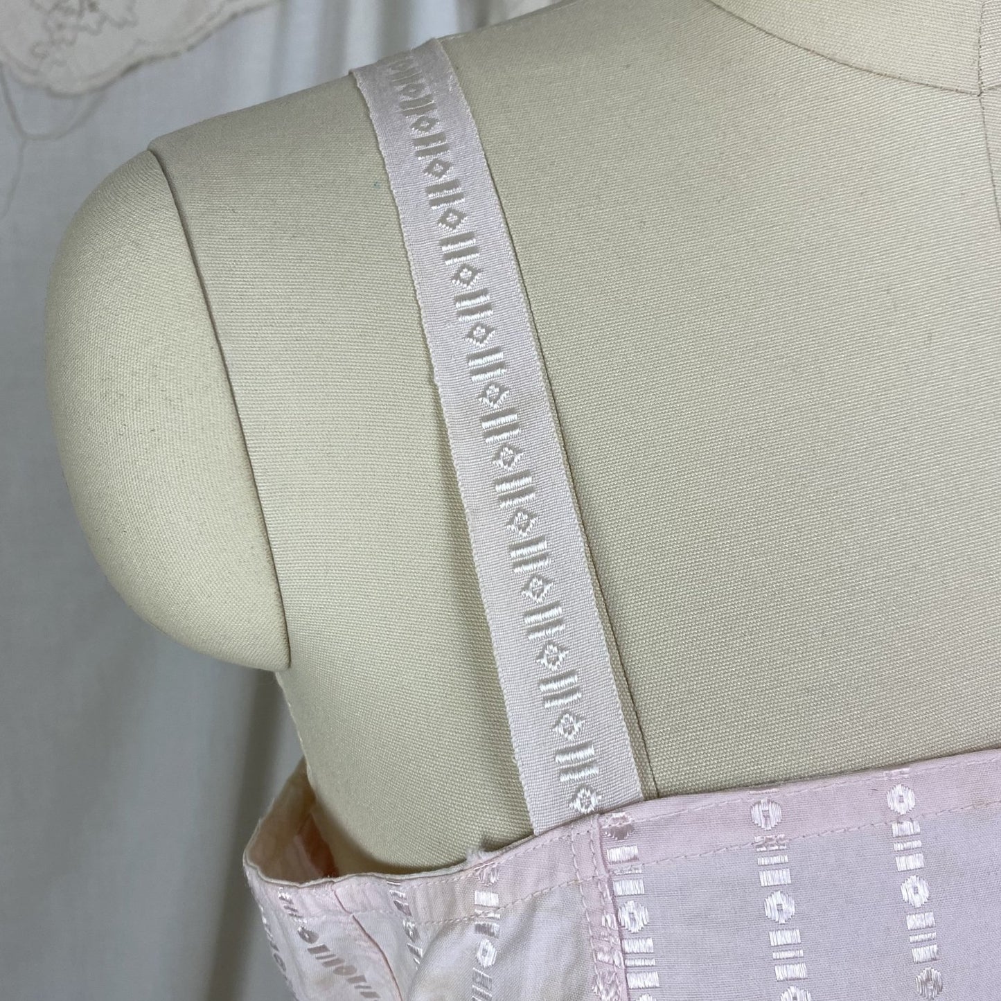 Antique 1920's Corselette | Powder Pink Cotton with Geo Satin Damask & Corset Lacing | Size S, M | Belfit Brassiere Co. -New in Box - Daggers & Dames
