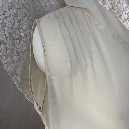 Antique 1920's Dress | Sheer Ivory Silk Chiffon with Floral Chantilly lace Bertha Collar & Skirt | Size 34-36 Bust, XS, S, M - Daggers & Dames