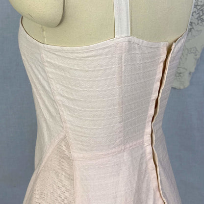 Antique 1920's Garter Brassiere | Pale Powder Pink Cotton Damask | Size 32 Bust, XS | Venus Brassiere Co. - Daggers & Dames