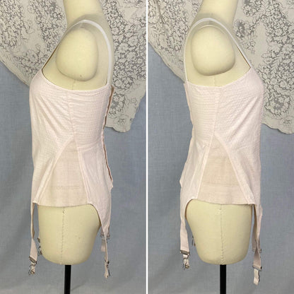 Antique 1920's Garter Brassiere | Pale Powder Pink Cotton Damask | Size 32 Bust, XS | Venus Brassiere Co. - Daggers & Dames