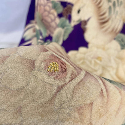 Antique 1920's Japanese Tomesode Kimono Robe | Royal Purple Silk with Hand Painted Floral Print & Rare Pekin Stitching | Hand Sewn Size Free - Daggers & Dames