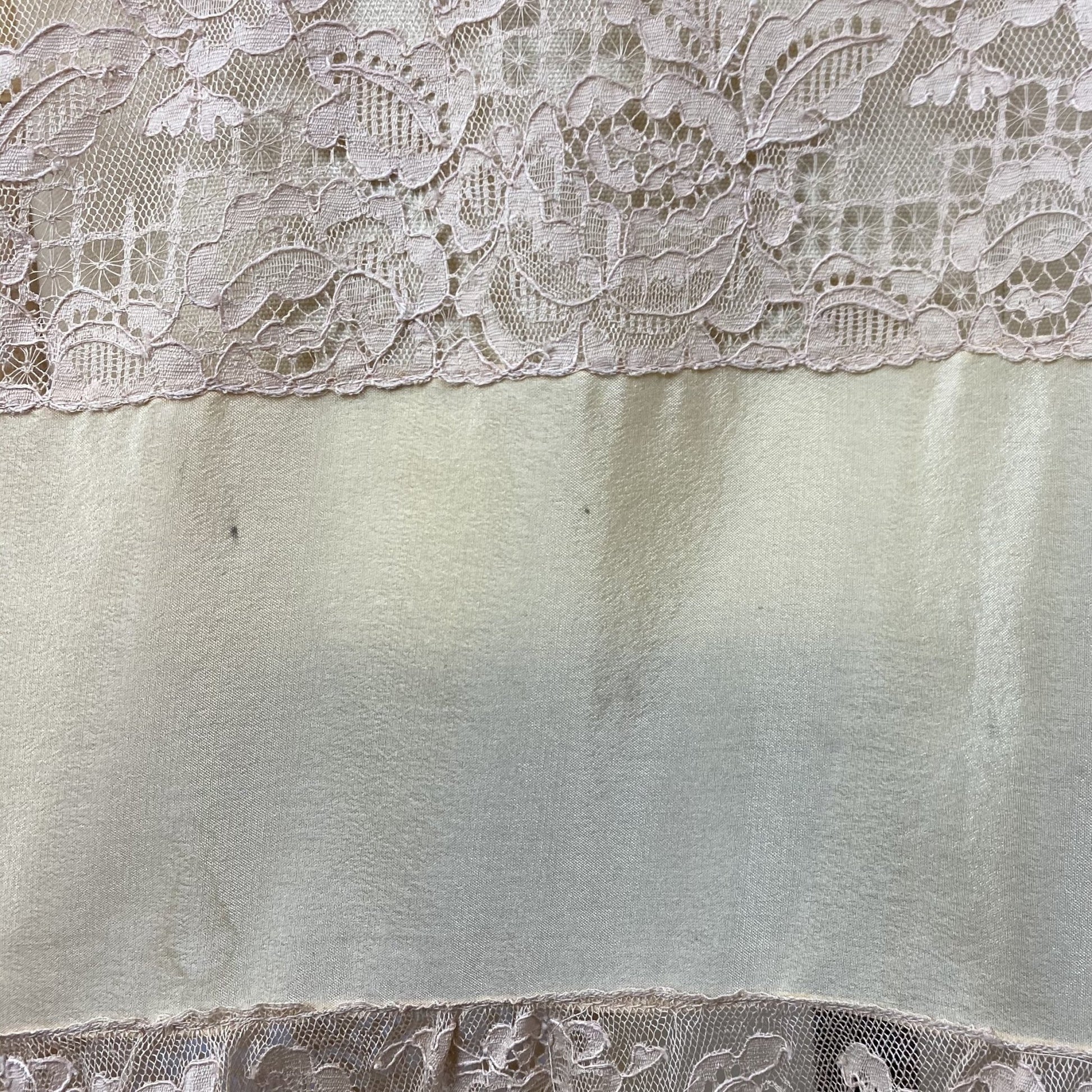 Antique 1920's Nightgown | Champagne Silk with Mocha Floral Lace & Waist Sash Tie | Size S, M, LG, XL | New Old Stock - Daggers & Dames