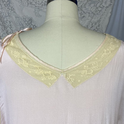 Antique 1920's Nightgown | Sheer Ballet Pink Silk with Ivory Tambour Lace | Size Free, XL | Never Worn - Daggers & Dames