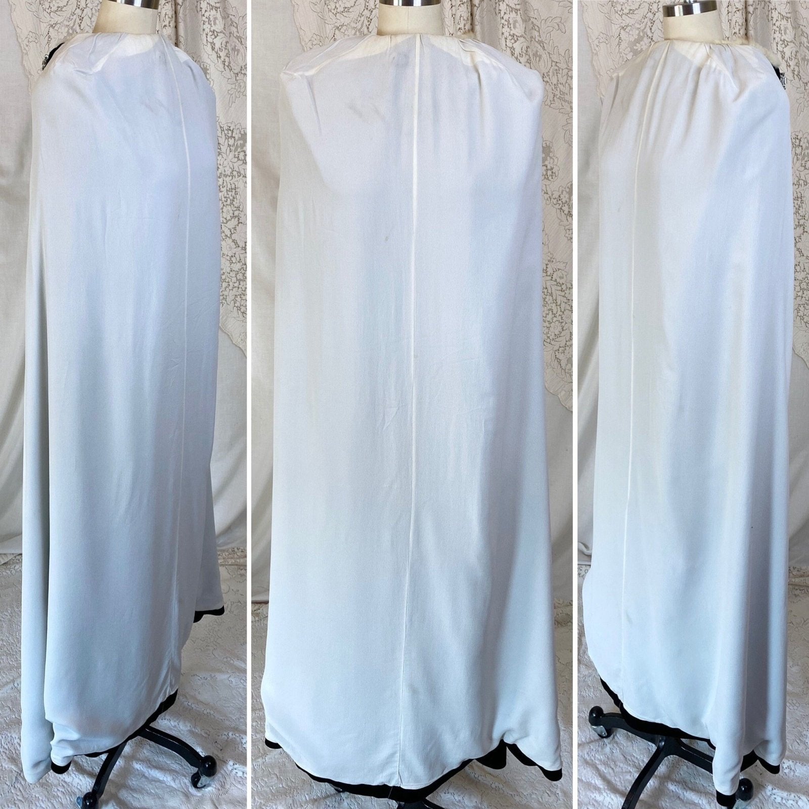 Antique 1920's Opera Cape | Black Silk Velvet with Mink Collar & Rhinestone Clasp | Size XS, S, M - Daggers & Dames