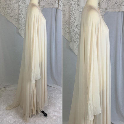 Antique 1920's Peignoir Robe | Size XS, SM | Sheer Ivory Silk Georgette with Angel Sleeves & Long Train Hem - Daggers & Dames