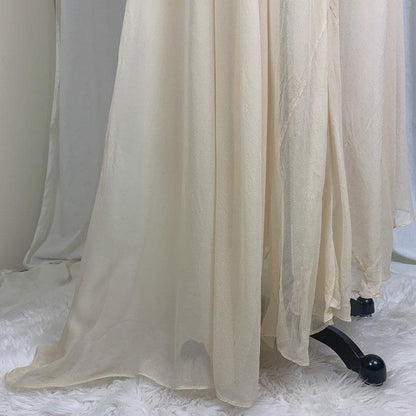 Antique 1920's Peignoir Robe | Size XS, SM | Sheer Ivory Silk Georgette with Angel Sleeves & Long Train Hem - Daggers & Dames