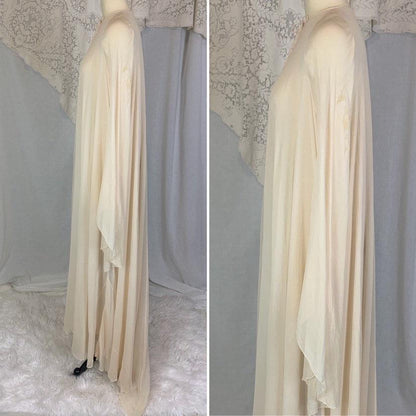 Antique 1920's Peignoir Robe | Size XS, SM | Sheer Ivory Silk Georgette with Angel Sleeves & Long Train Hem - Daggers & Dames