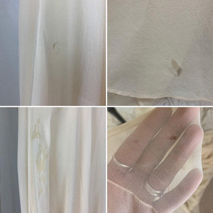 Antique 1920's Peignoir Robe | Size XS, SM | Sheer Ivory Silk Georgette with Angel Sleeves & Long Train Hem - Daggers & Dames