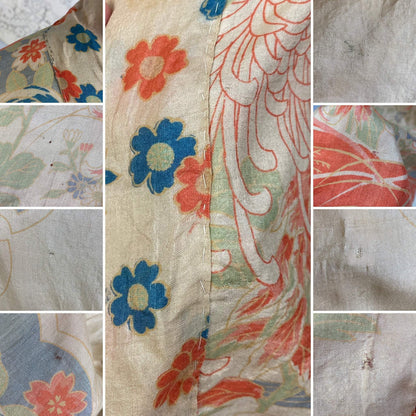 Antique 1920's Robe | Floral Print Raw Pongee Silk | Size Free - Daggers & Dames