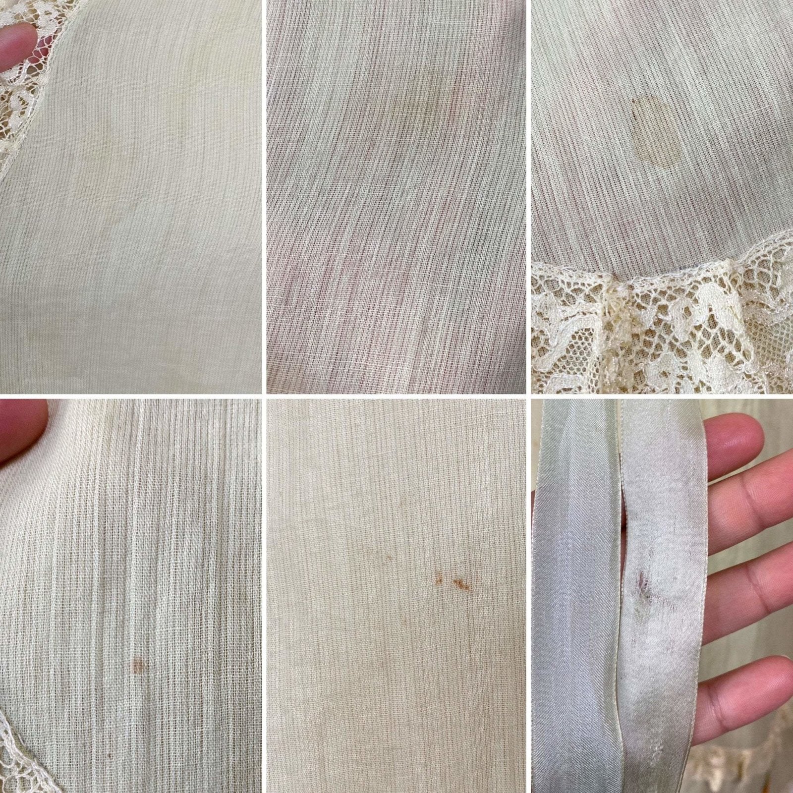 Antique 1920's Robe | Light Sage Green Cotton with Ivory Lace & Floral Embroidery | Size S, M, L - Daggers & Dames