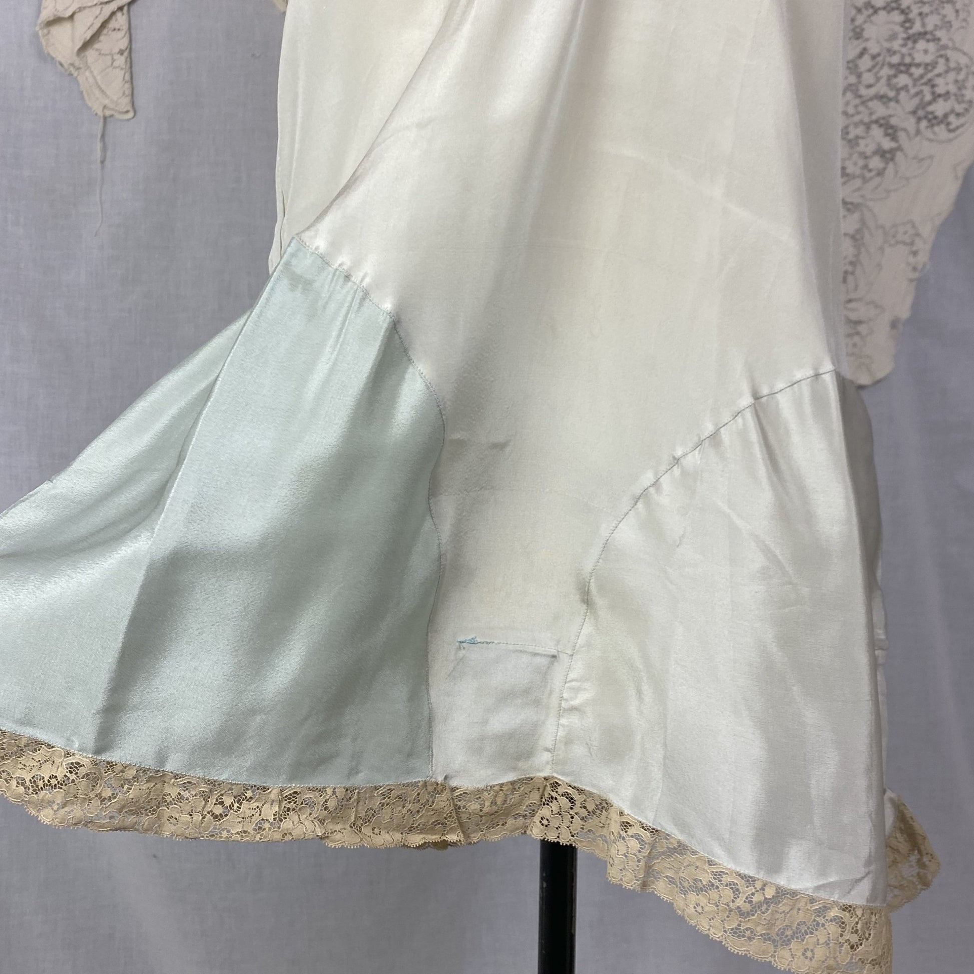 Antique 1920's Step-in Chemise | Aqua Blue Silk Crepe with Mocha Floral Lace | Size M, LG | New Old Stock - Daggers & Dames