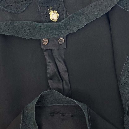 Antique 1920's Step-in Chemise | Black Silk Charmeuse with Lace Trim | Size 30 Bust, XXS - Daggers & Dames