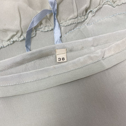 Antique 1920's Step In Chemise | Pale Dusty Blue Silk with Floral Embroidery & Ruffles | Size XS, S | New Old Stock - Daggers & Dames