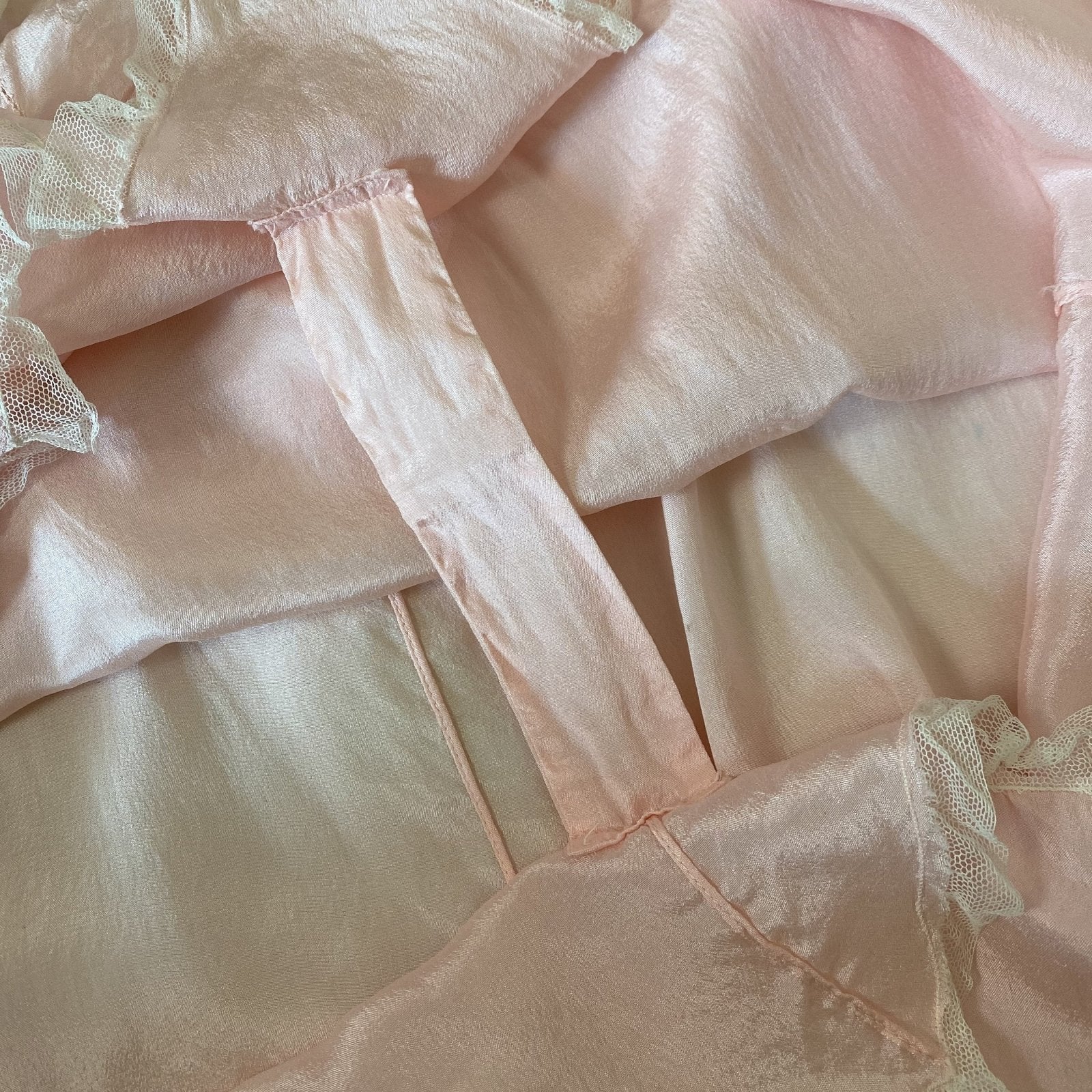Antique 1920's Step-in Chemise | Pale Petal Pink Silk with White Chiffon & Lace | Size S, M | Burtex, Never Worn - Daggers & Dames