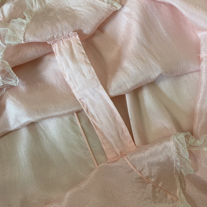 Antique 1920's Step-in Chemise | Pale Petal Pink Silk with White Chiffon & Lace | Size S, M | Burtex, Never Worn - Daggers & Dames