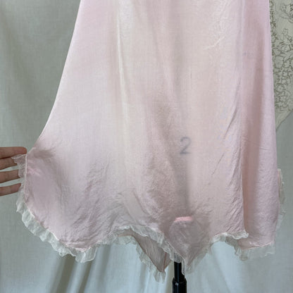 Antique 1920's Step-in Chemise | Pale Petal Pink Silk with White Chiffon & Lace | Size S, M | Burtex, Never Worn - Daggers & Dames