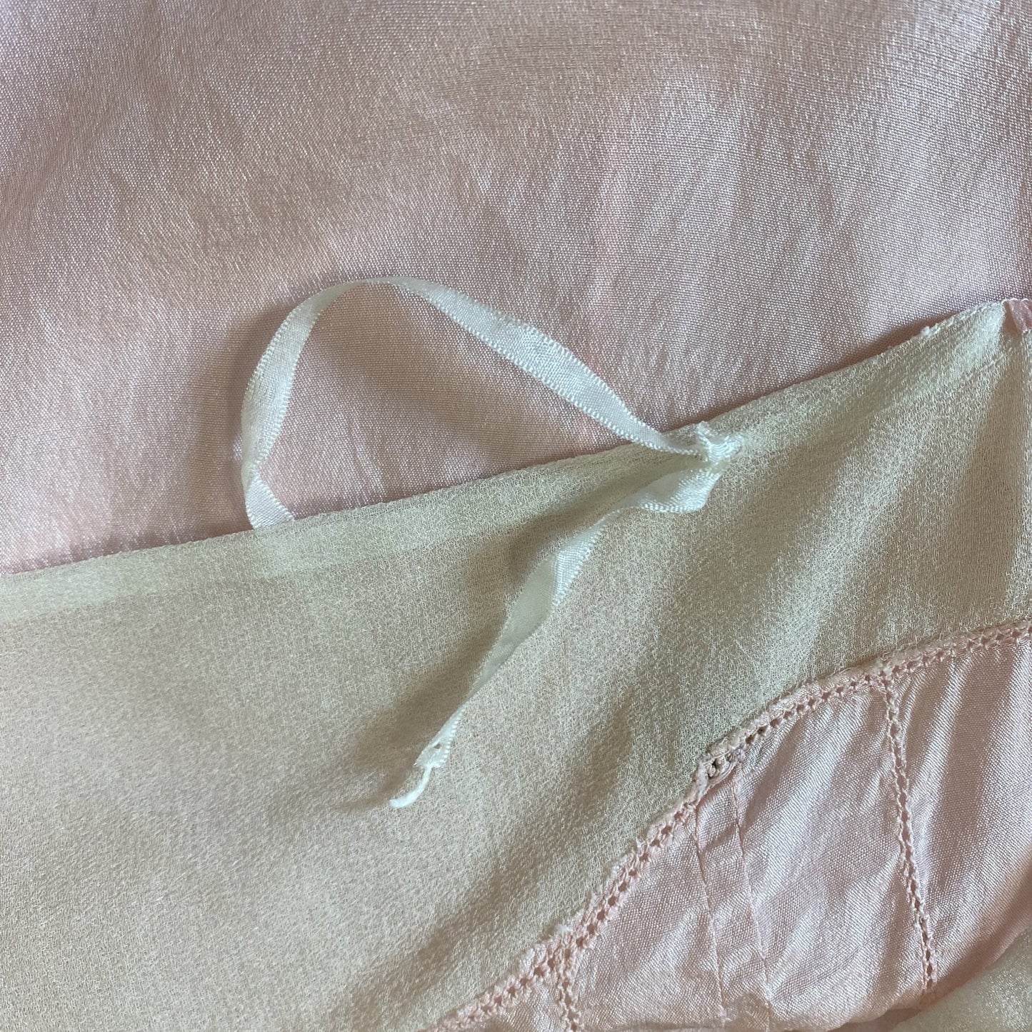 Antique 1920's Step-in Chemise | Pale Petal Pink Silk with White Chiffon & Lace | Size S, M | Burtex, Never Worn - Daggers & Dames