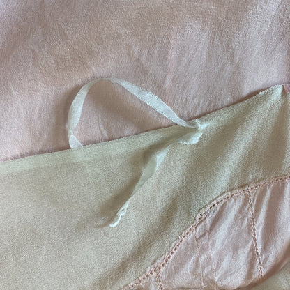 Antique 1920's Step-in Chemise | Pale Petal Pink Silk with White Chiffon & Lace | Size S, M | Burtex, Never Worn - Daggers & Dames