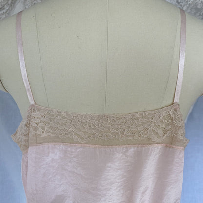 Antique 1920's Step In Chemise | Pale Rose Pink Silk Crepe with Satin Floral Appliqué & Nude Lace | Size S - Daggers & Dames