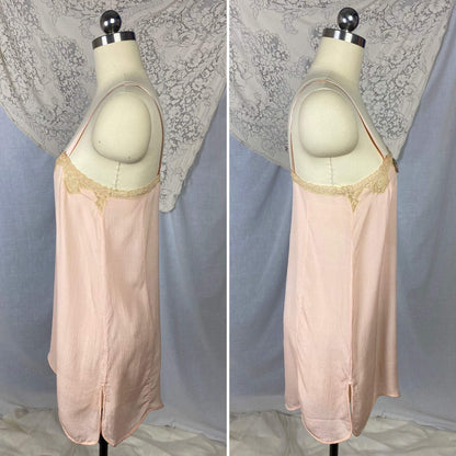 Antique 1920's Step In Chemise | Sheer Princess Pink Silk with Tambour Lace & Silk Rosettes | Size 32-34 Bust, XS/S | Never Worn - Daggers & Dames