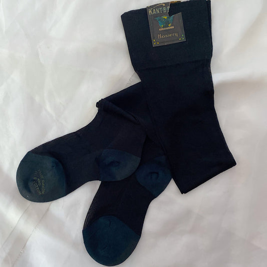 Antique 1920's Stockings | Inky Black Rayon Knit with Exposed Seam & Reinforced Cotton Heel | Size 7.5 | Kant-B-Beat -New with Tag - Daggers & Dames