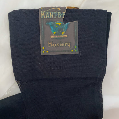 Antique 1920's Stockings | Inky Black Rayon Knit with Exposed Seam & Reinforced Cotton Heel | Size 7.5 | Kant-B-Beat -New with Tag - Daggers & Dames