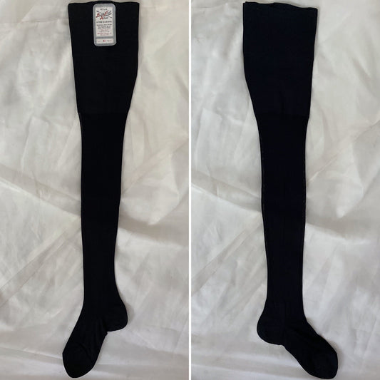 Antique 1920's Stockings | Inky Black Silk Knit with Cotton Reinforcement & Exposed Seams | Size 8.5 | Best Knit Hosiery -New with Tag - Daggers & Dames