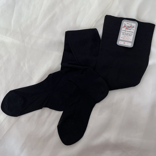 Antique 1920's Stockings | Inky Black Silk Knit with Cotton Reinforcement & Exposed Seams | Size 8.5 | Best Knit Hosiery -New with Tag - Daggers & Dames