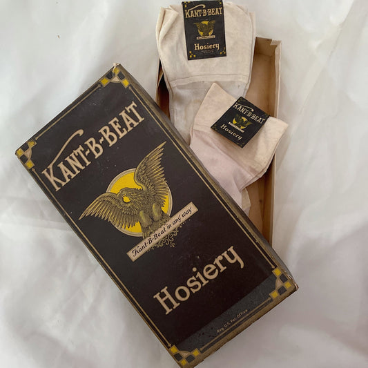 Antique 1920's Stockings | Ivory & Nude Silk Knit with Original Box | Size 7, 8 | Kan't-B-Beat -New with Tags - Daggers & Dames