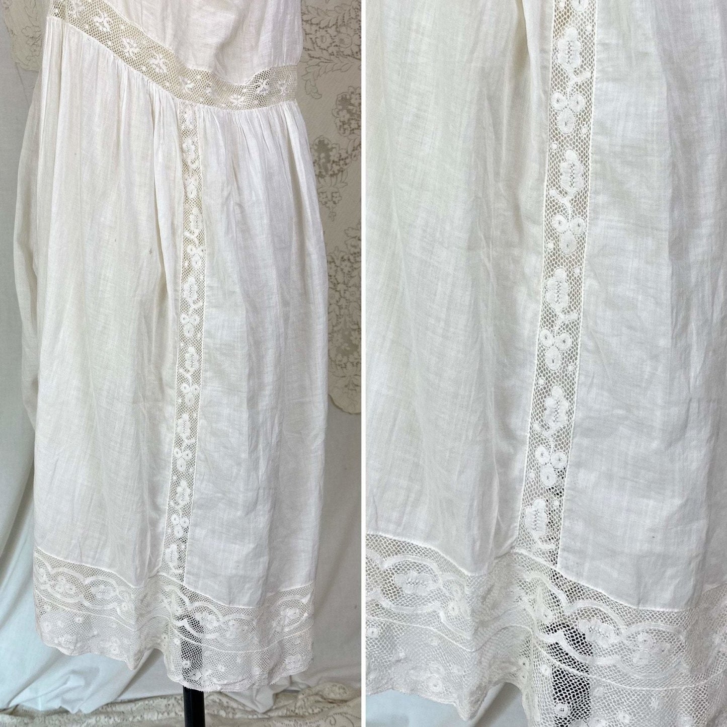 Antique Edwardian 1910's Camiknickers | Soft Semi-Sheer White Cotton with Lace & Open Seat | Size M - Daggers & Dames