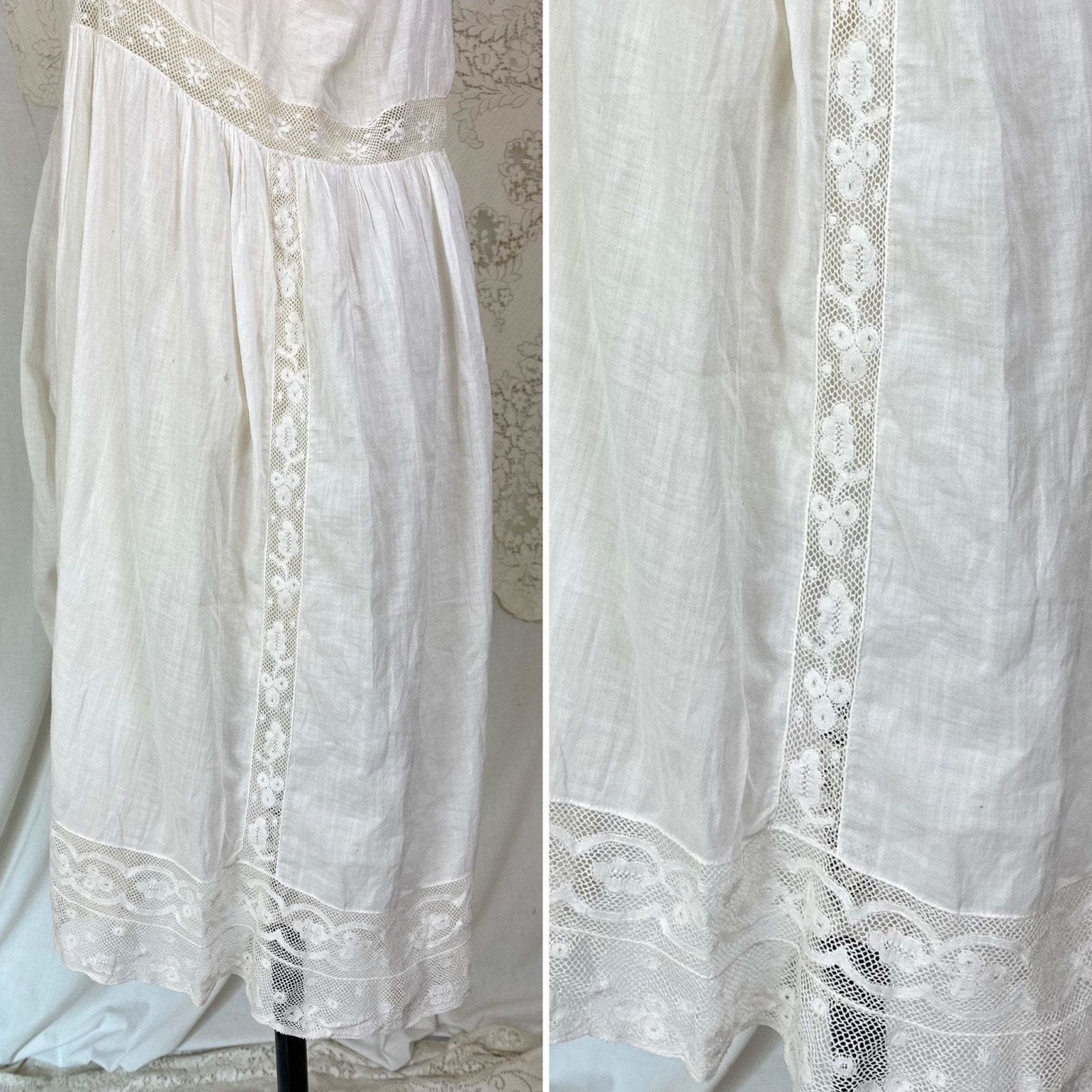 Antique Edwardian 1910's Camiknickers | Soft Semi-Sheer White Cotton with Lace & Open Seat | Size M - Daggers & Dames