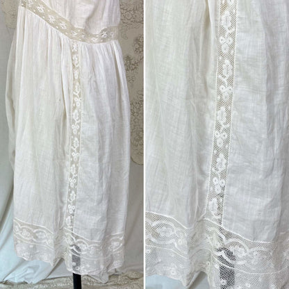 Antique Edwardian 1910's Camiknickers | Soft Semi-Sheer White Cotton with Lace & Open Seat | Size M - Daggers & Dames