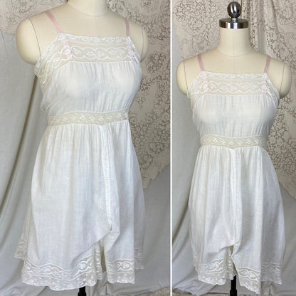 Antique Edwardian 1910's Camiknickers | Soft Semi-Sheer White Cotton with Lace & Open Seat | Size M - Daggers & Dames