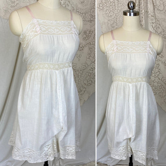Antique Edwardian 1910's Camiknickers | Soft Semi-Sheer White Cotton with Lace & Open Seat | Size M - Daggers & Dames