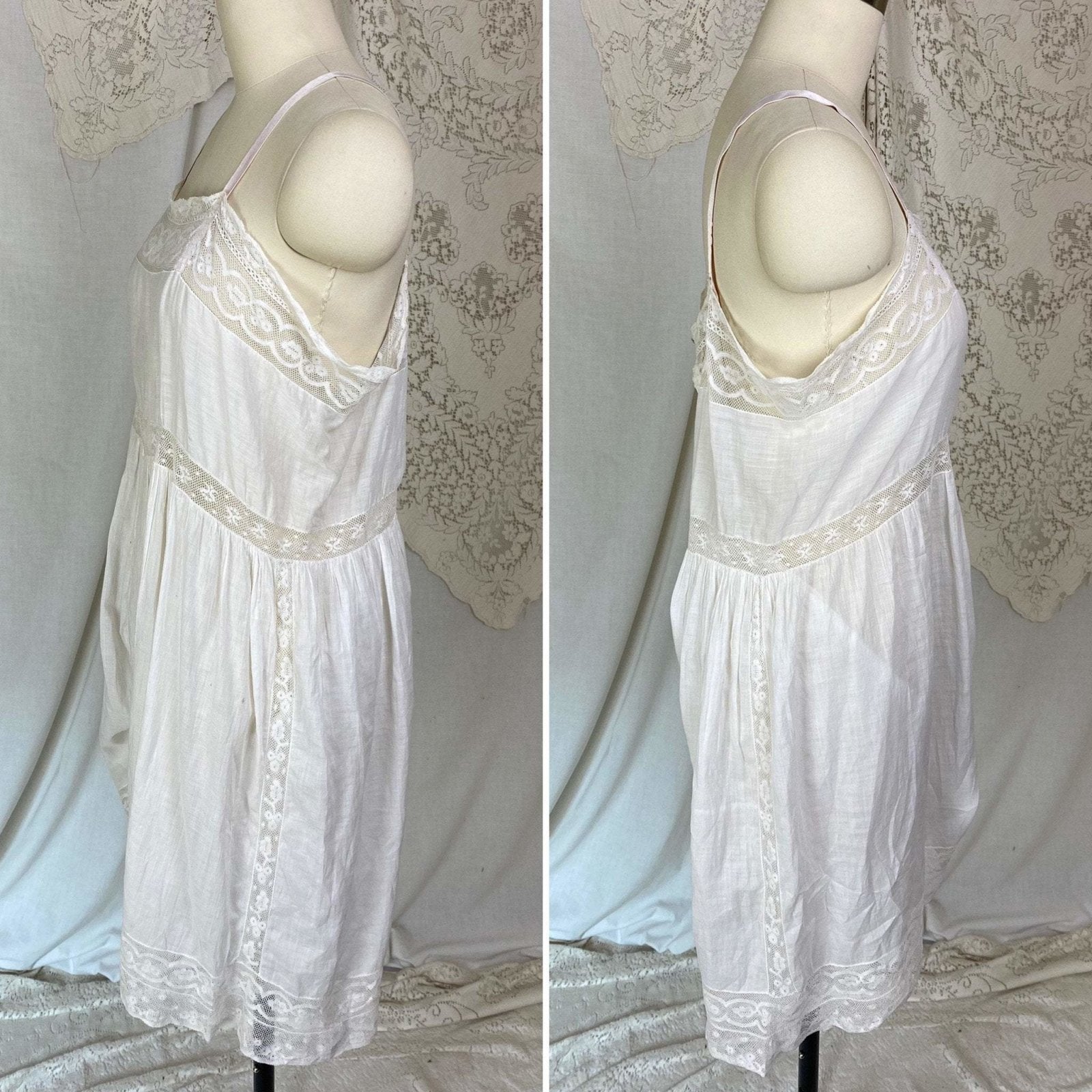 Antique Edwardian 1910's Camiknickers | Soft Semi-Sheer White Cotton with Lace & Open Seat | Size M - Daggers & Dames