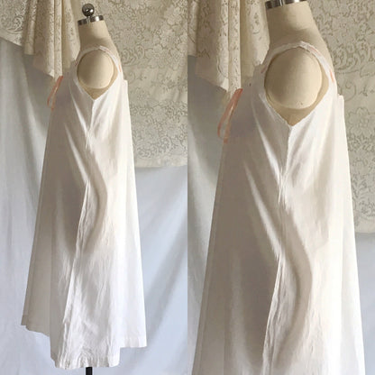 Antique Edwardian 1910's Chemise | White Cotton with Satin Ribbon & Embroidered Collar | Size SM, M, LG - Daggers & Dames