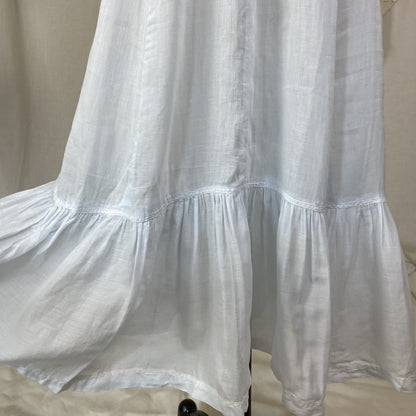 Antique Edwardian 1910's Dress | Pale Baby Blue & White Striped Cotton with Black Velvet Ribbon | Size XS - Daggers & Dames