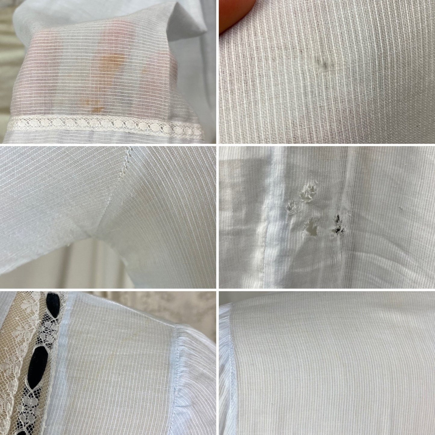Antique Edwardian 1910's Dress | Pale Baby Blue & White Striped Cotton with Black Velvet Ribbon | Size XS - Daggers & Dames