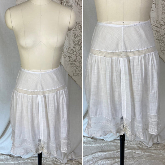 Antique Edwardian 1910's Knickers | Soft Semi-Sheer White Cotton with Lace & Open Seat | Size M, LG - Daggers & Dames