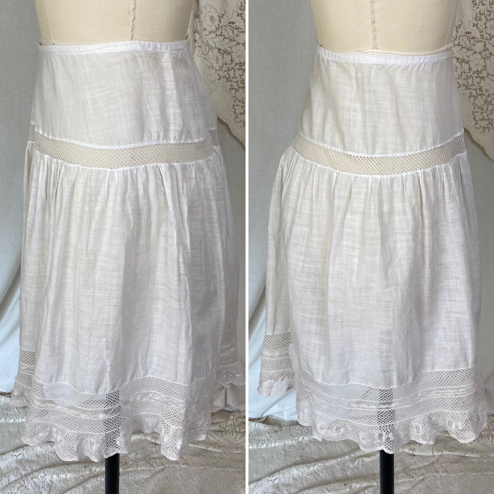Antique Edwardian 1910's Knickers | Soft Semi-Sheer White Cotton with Lace & Open Seat | Size M, LG - Daggers & Dames