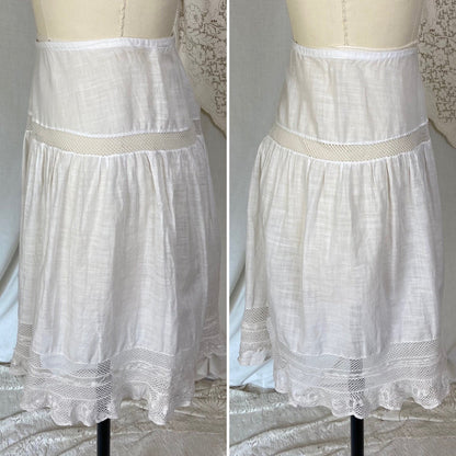 Antique Edwardian 1910's Knickers | Soft Semi-Sheer White Cotton with Lace & Open Seat | Size M, LG - Daggers & Dames