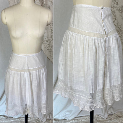 Antique Edwardian 1910's Knickers | Soft Semi-Sheer White Cotton with Lace & Open Seat | Size M, LG - Daggers & Dames